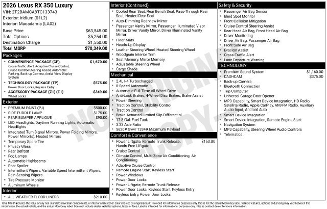 Certified 2026 Lexus RX 350 AWD w/ Convenience Package image 39