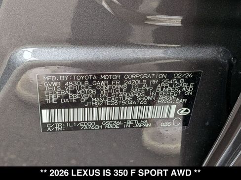 New 2026 Lexus IS 350 F Sport w/ Handling Package AWD/4WD image 19