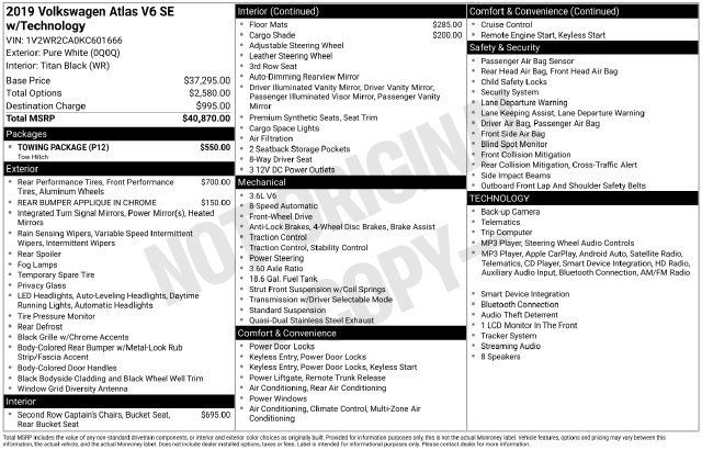 Used 2019 Volkswagen Atlas SE w/ Towing Package FWD image 28