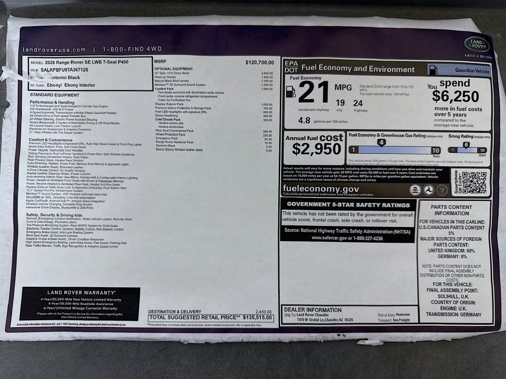 New 2026 Land Rover Range Rover Long Wheelbase SE AWD/4WD image 9