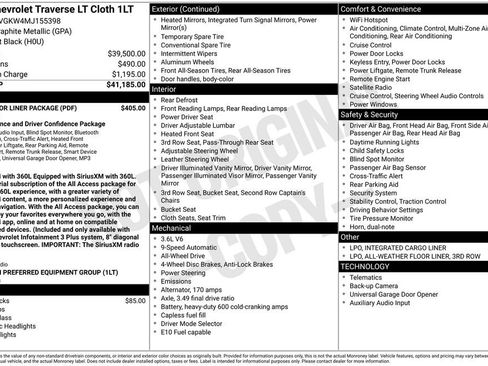 Used 2021 Chevrolet Traverse LT w/ LPO, Floor Liner Package AWD/4WD image 4