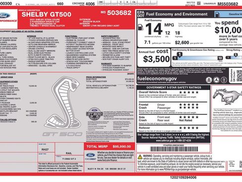Used 2021 Ford Mustang Shelby GT500 w/ Carbon Fiber Track Pack RWD image 2