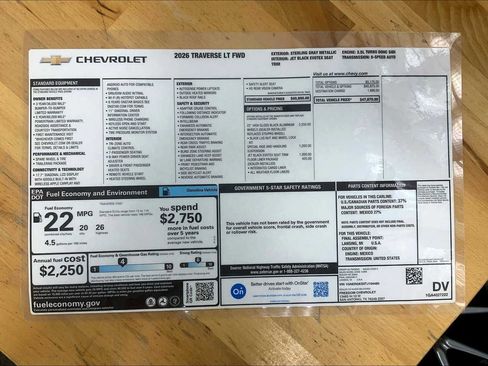New 2026 Chevrolet Traverse LT w/ LPO, Floor Liner Package FWD image 18