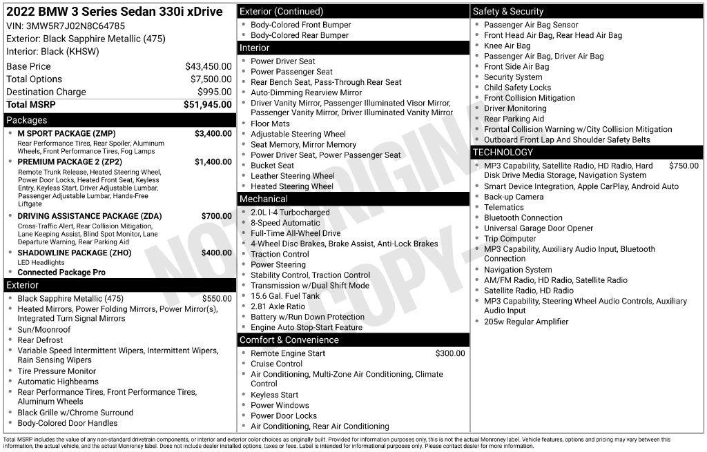 Used 2022 BMW 330i xDrive Sedan w/ M Sport Package AWD/4WD image 2