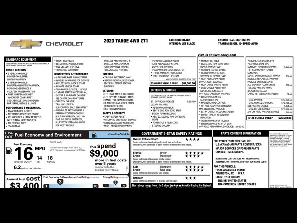Used 2023 Chevrolet Tahoe Z71 w/ Z71 Off-Road Package AWD/4WD image 3