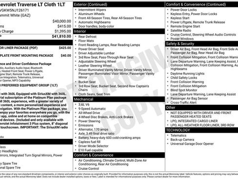 Used 2022 Chevrolet Traverse LT w/ LPO, Floor Liner Package AWD/4WD image 16