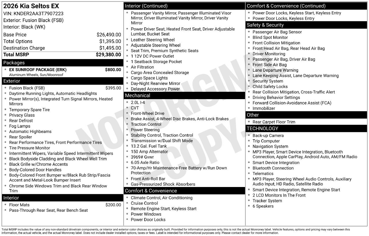 Used 2026 Kia Seltos EX w/ EX Sunroof Package FWD image 9