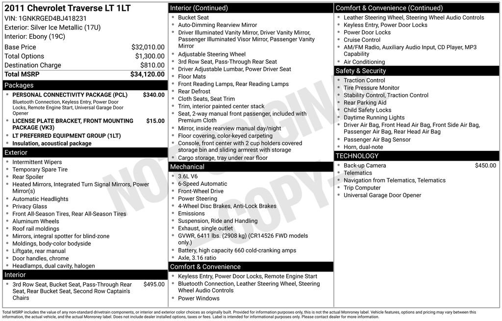 Used 2011 Chevrolet Traverse LT w/ Personal Connectivity Package FWD image 2