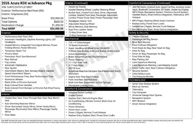 Used 2026 Acura RDX w/ Advance Package AWD/4WD image 2