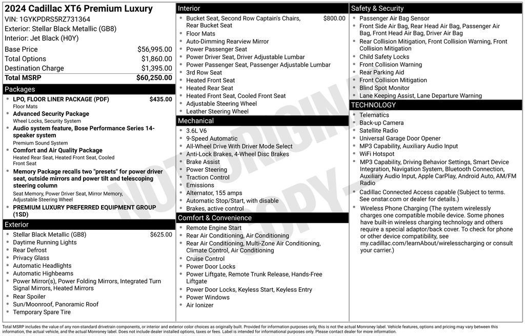 Certified 2024 Cadillac XT6 Premium Luxury w/ LPO, Floor Liner Package AWD/4WD image 12