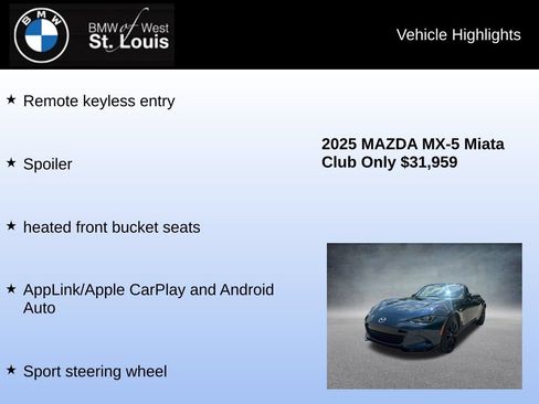 Used 2025 MAZDA MX-5 Miata Club w/ Weather Package RWD image 8