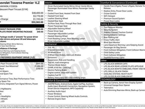 Used 2019 Chevrolet Traverse Premier w/ LPO, Blackout Package AWD/4WD image 1