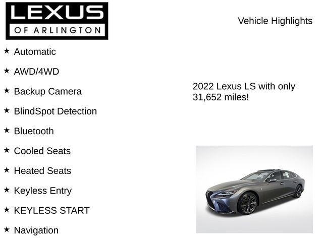 Certified 2022 Lexus LS 500 F Sport w/ Accessory Package (Z2) AWD/4WD image 8