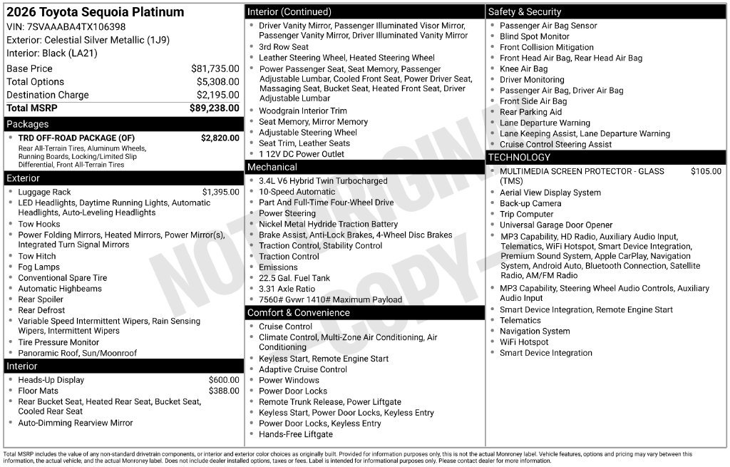 New 2026 Toyota Sequoia Platinum w/ TRD Off-Road Package AWD/4WD image 26