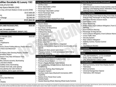 New 2026 Cadillac Escalade IQ Luxury 1 w/ LPO, Floor Liner Package image 4