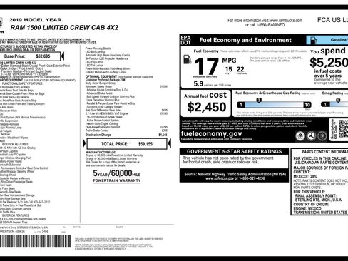 Used 2019 RAM 1500 Limited w/ Advanced Safety Group RWD image 54