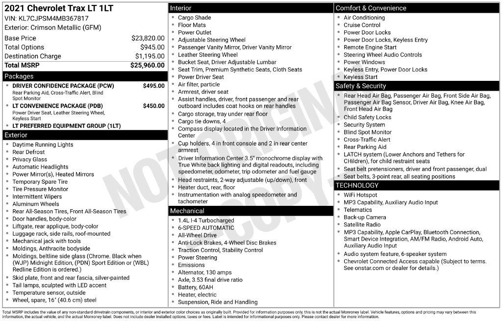 Used 2021 Chevrolet Trax LT w/ Driver Confidence Package AWD/4WD image 15