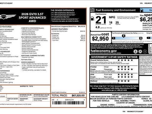 Certified 2026 Genesis GV70 3.5T Sport Advanced AWD/4WD image 3