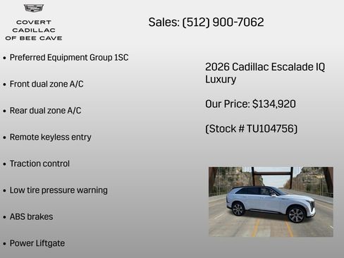 New 2026 Cadillac Escalade IQ Luxury 1 w/ LPO, Floor Liner Package AWD/4WD image 6