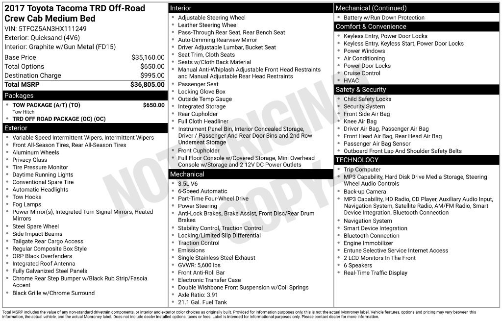 Used 2017 Toyota Tacoma TRD Off-Road w/ Tow Package (A/T) AWD/4WD image 8