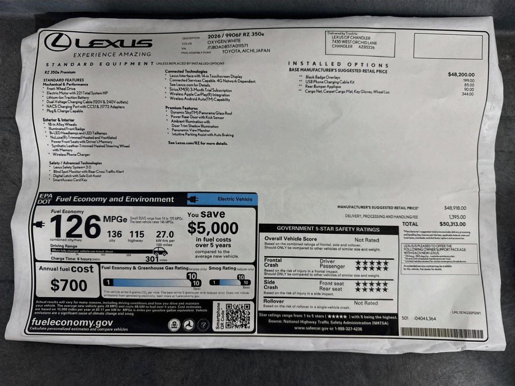 New 2026 Lexus RZ 350e 2WD w/ Accessory Package (Z1) image 9