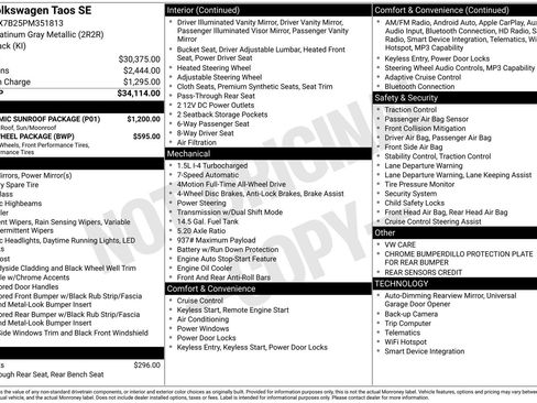 Used 2023 Volkswagen Taos SE w/ Panoramic Sunroof Package AWD/4WD image 74