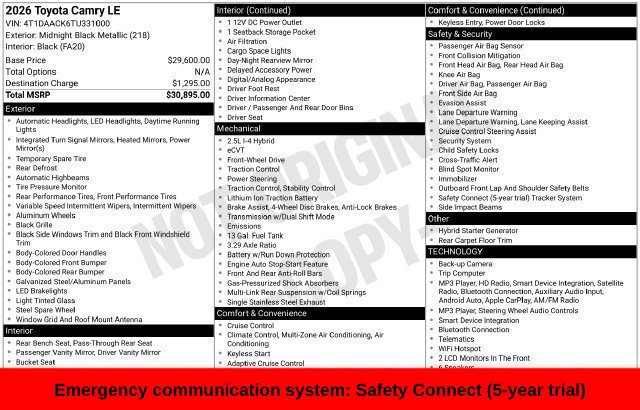 Used 2026 Toyota Camry LE FWD image 33