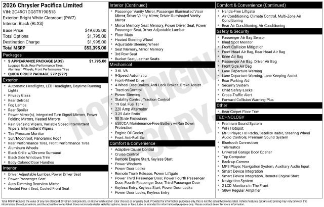 New 2026 Chrysler Pacifica Limited w/ S Appearance Package FWD image 4