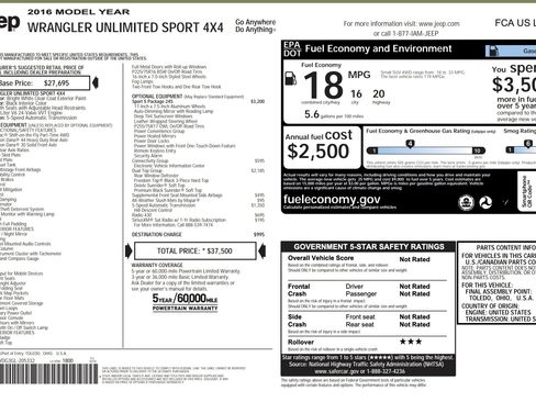 Used 2016 Jeep Wrangler Unlimited Sport w/ Quick Order Package 24S image 3