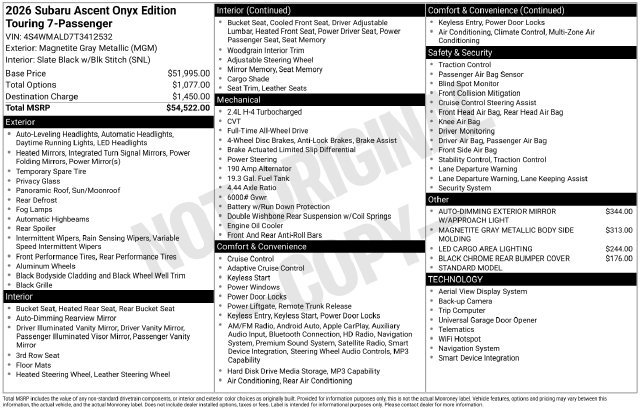 New 2026 Subaru Ascent Bronze Edition AWD/4WD image 2