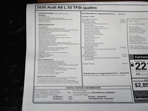 New 2026 Audi A8 L 3.0T AWD/4WD image 25