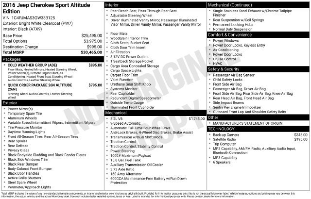 Used 2016 Jeep Cherokee Sport w/ Cold Weather Group AWD/4WD image 6