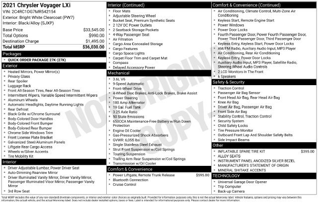 Used 2021 Chrysler Voyager Lxi FWD image 32