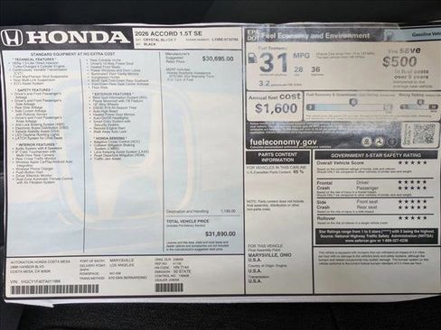 New 2026 Honda Accord SE image 18