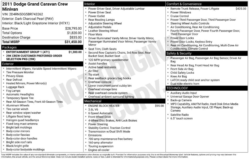 Used 2011 Dodge Grand Caravan Crew w/ Entertainment Group 1 FWD image 3