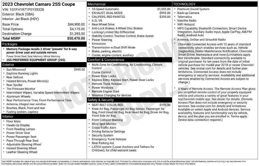 Used 2023 Chevrolet Camaro SS RWD image 6