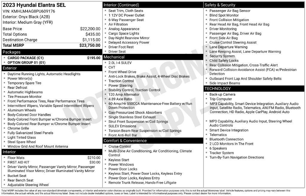Used 2023 Hyundai Elantra SEL w/ Cargo Package FWD image 15