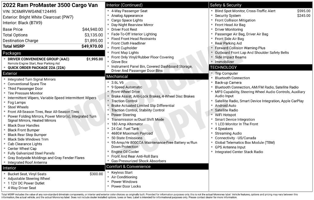 Used 2022 RAM ProMaster 3500 w/ Driver Convenience Group FWD image 19