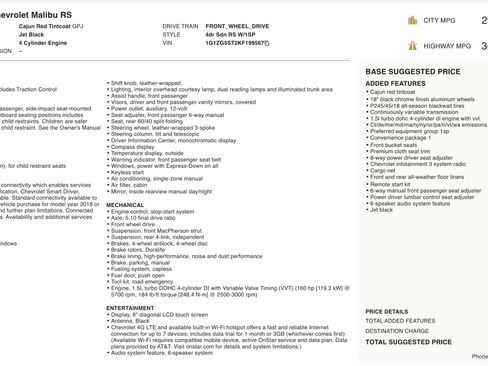 Used 2019 Chevrolet Malibu RS w/ LPO, Convenience Package 1 FWD image 2