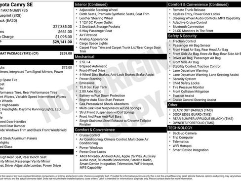 Used 2022 Toyota Camry SE w/ Carpet Mat Package (TMS) FWD image 12