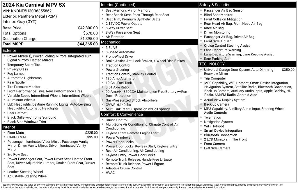 Used 2024 Kia Carnival SX FWD image 10