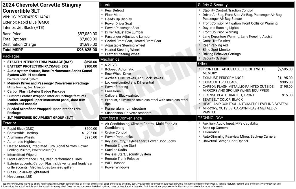 Used 2024 Chevrolet Corvette Stingray Premium Conv w/ Stealth Interior Trim Package RWD image 40