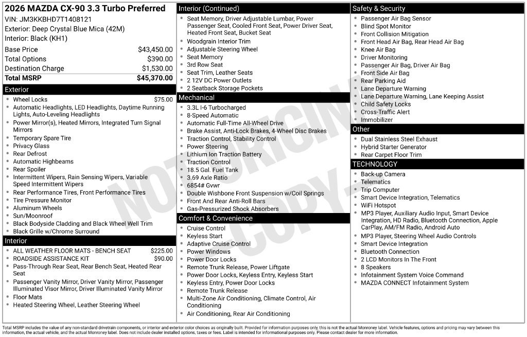 New 2026 MAZDA CX-90 3.3 Turbo w/ Preferred Package AWD/4WD image 8