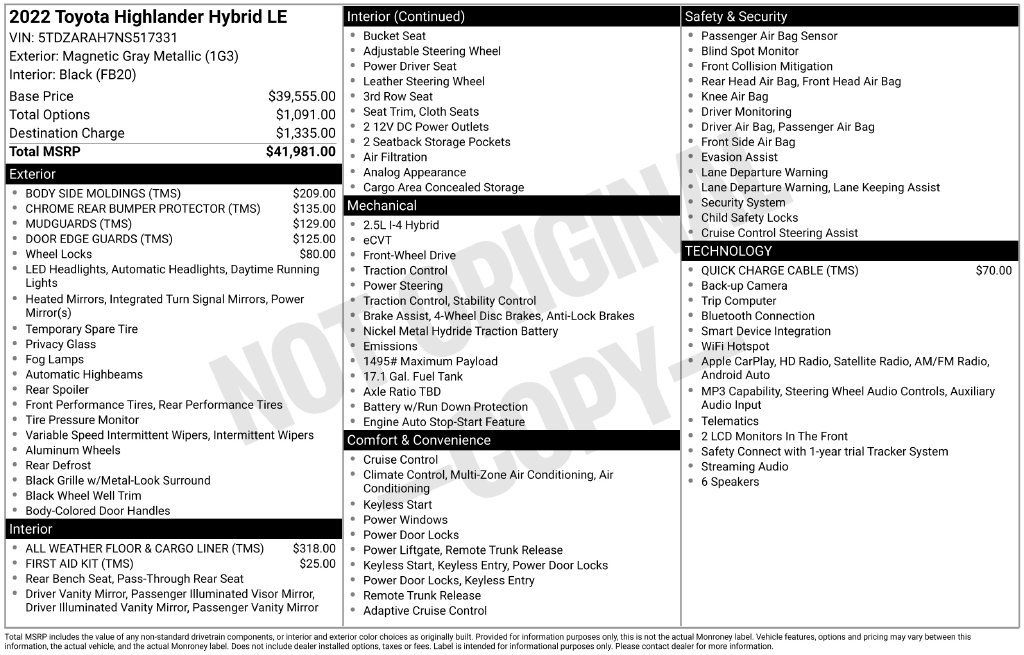 Used 2022 Toyota Highlander LE FWD image 3