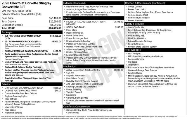 Used 2020 Chevrolet Corvette Stingray Premium Conv w/ 3LT Preferred Equipment Group RWD image 58