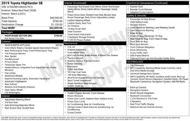 Certified 2019 Toyota Highlander SE w/ Nightshade Edition FWD image 36