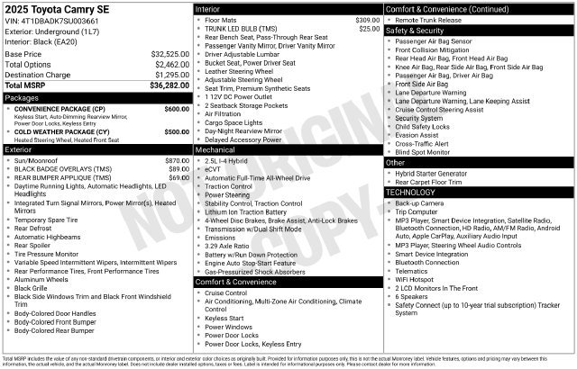 Certified 2025 Toyota Camry SE w/ Convenience Package AWD/4WD image 3