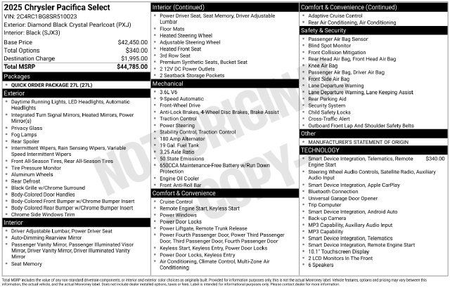 Used 2025 Chrysler Pacifica Select FWD image 10