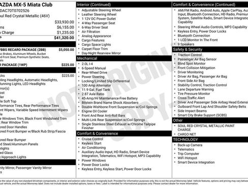 New 2026 MAZDA MX-5 Miata Club w/ Brembo/BBS Recaro Package RWD image 7