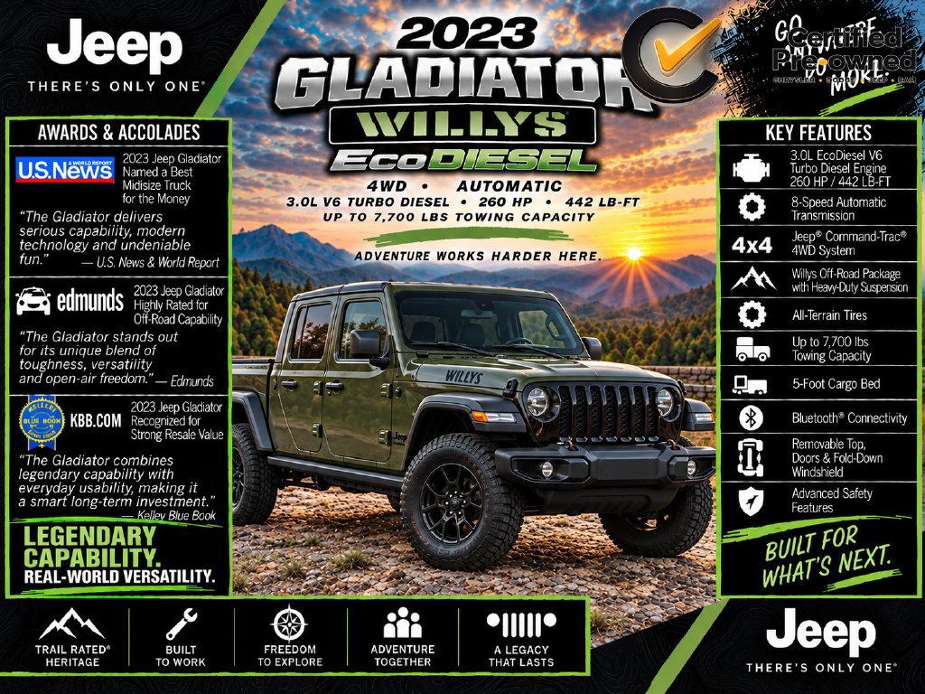 Certified 2023 Jeep Gladiator Sport AWD/4WD image 2